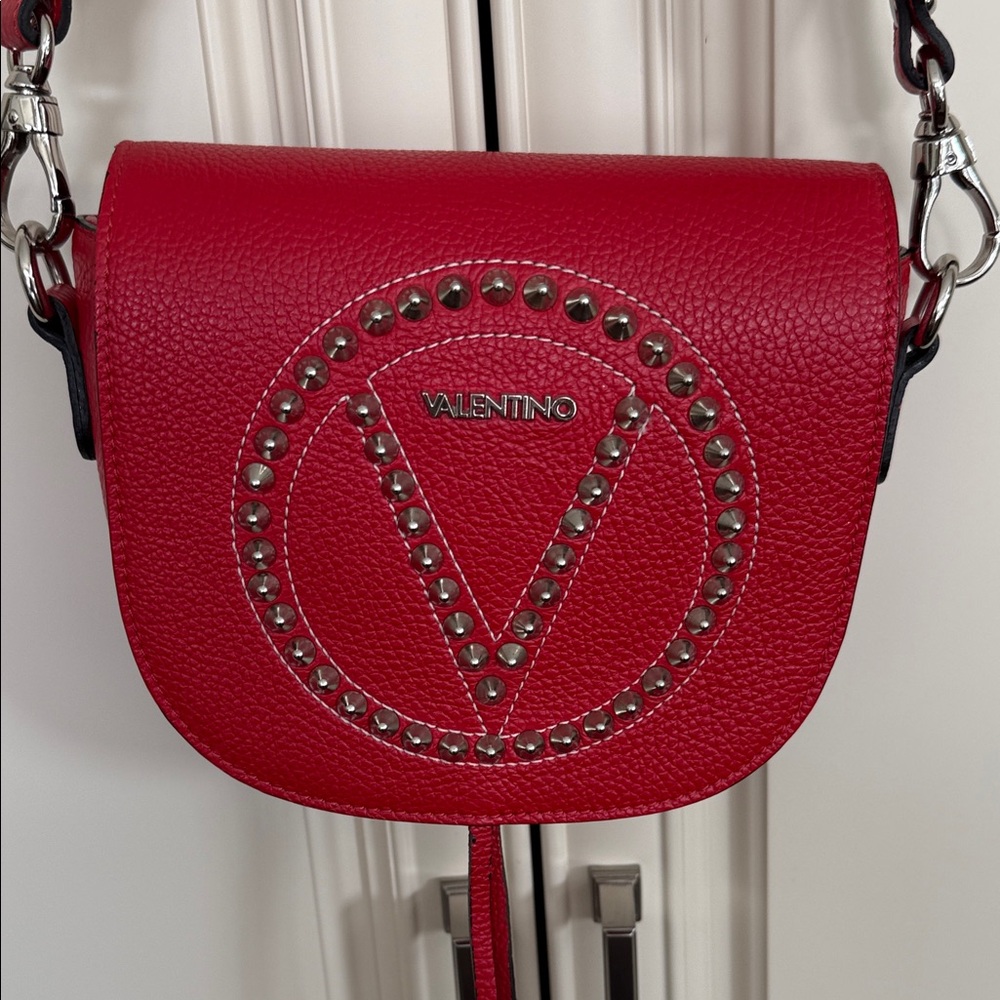 Valentino Red Crossbody Bag with Silver Studs